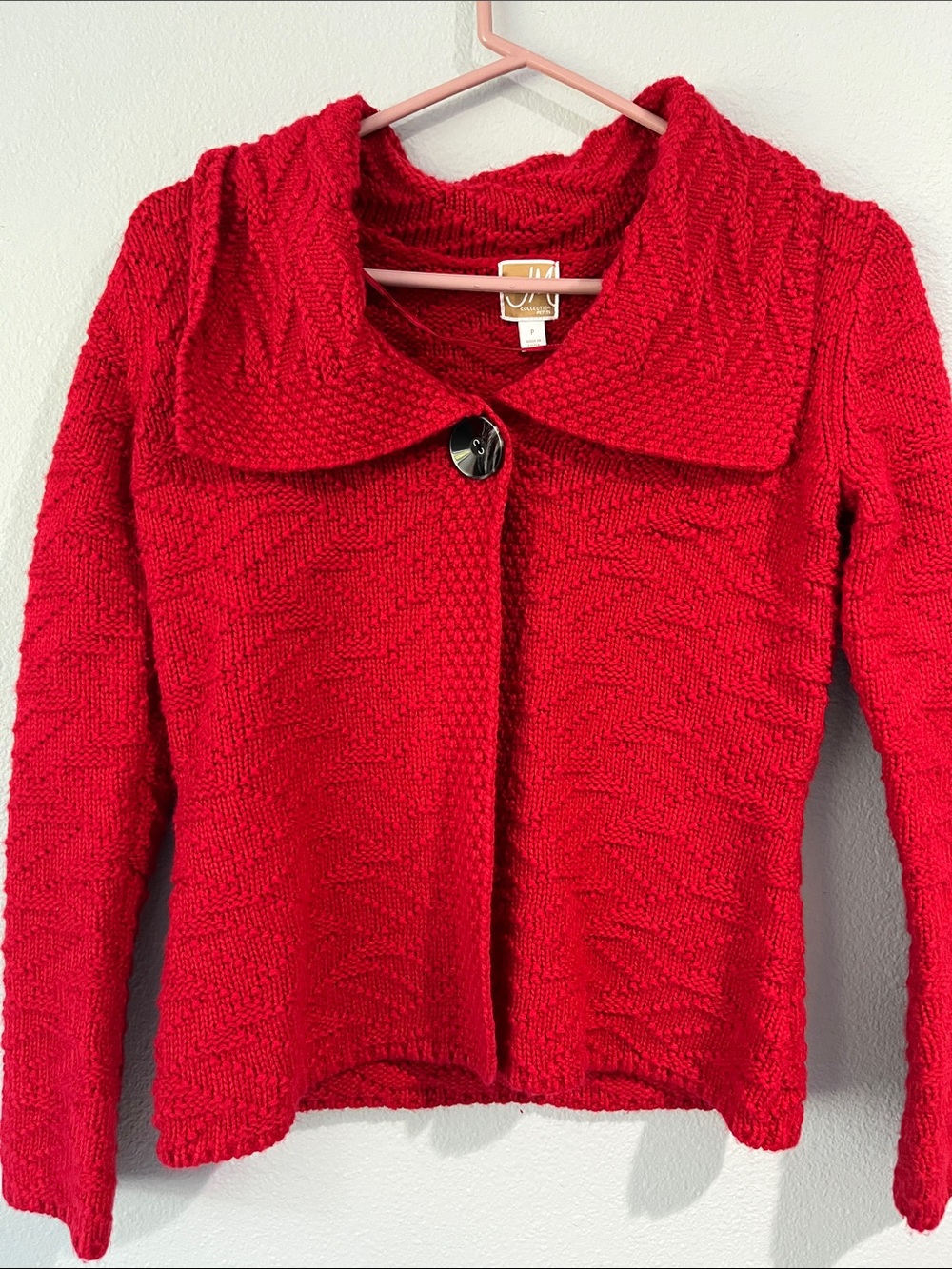 JM Collection Collection Red Knit Button-Collar Cardigan Red
